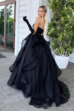 A Line Sweetheart Black Long Evening Dress with Beading - Curvevia