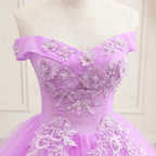 Lilac Off the Shoulder Quinceanera Dress Ball Gown With Appliqued - Curvevia