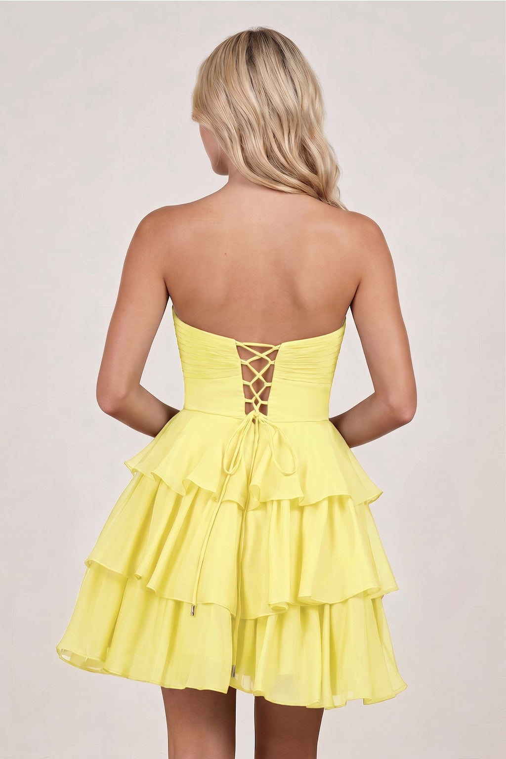 Fuchsia Strapless A Line Chiffon Ruffles Wedding Guest Dress With Flower - Curvevia