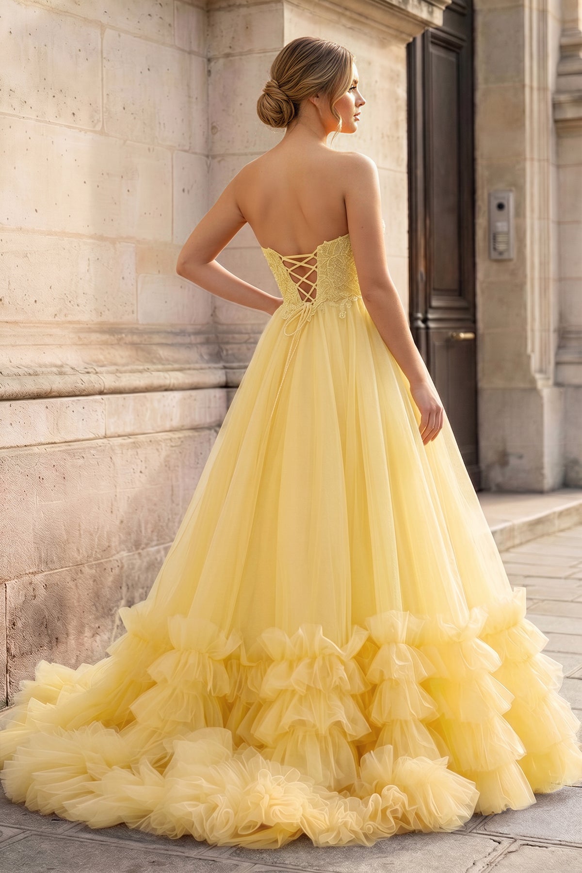 Red Tulle Appliques Sweetheart Ruffle Long Wedding Guest Dress - Curvevia