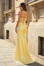 Mermaid Sweetheart Blue Beaded Ruched Long Evening Dress with Slit - Curvevia
