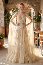 A-line 3D Flower Colorful V Neck Tulle Forest Wedding Dresses - Curvevia