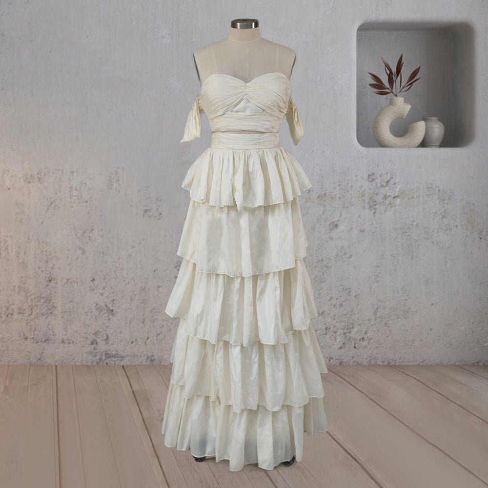 A-Line Beige Multi-Tiered Ruffles Wedding Dresses - Curvevia