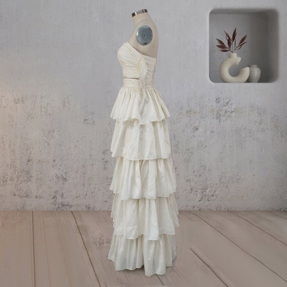 A-Line Beige Multi-Tiered Ruffles Wedding Dresses - Curvevia