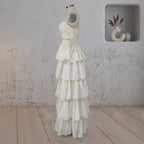 A-Line Beige Multi-Tiered Ruffles Wedding Dresses - Curvevia