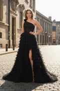 A Line One Shoulder Tiered Long Mother of the Bride Dress - Curvevia