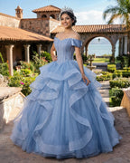 A-Line Blue Tulle Long Sweet Quinceanera Dress - Curvevia