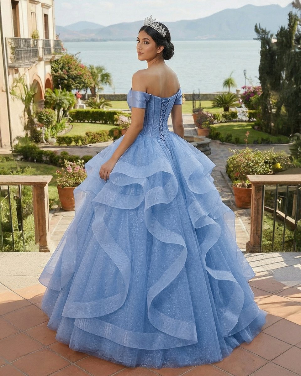 A-Line Blue Tulle Long Sweet Quinceanera Dress - Curvevia