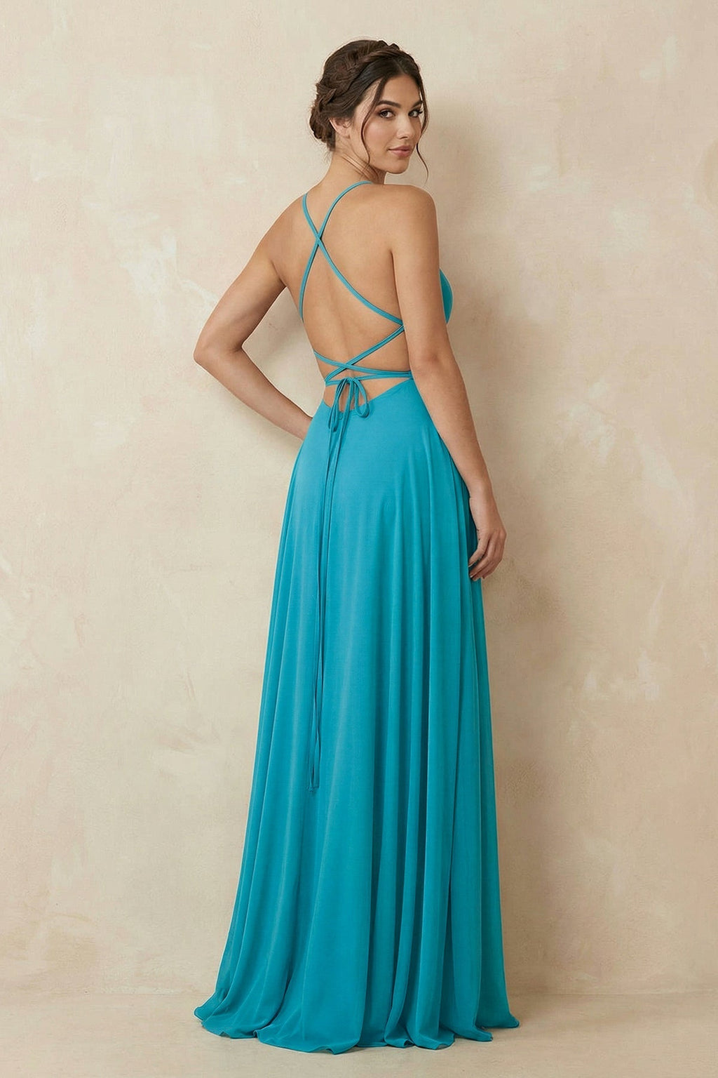 A-Line Chiffon Mother of the Bride Dress With Slit in Blue Jay - Curvevia