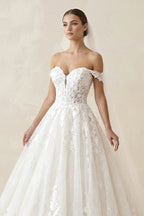 Off the Shoulder Romantic Lace Wedding Dress Bridal Gown - Curvevia