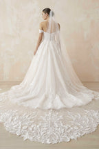 Off the Shoulder Romantic Lace Wedding Dress Bridal Gown - Curvevia