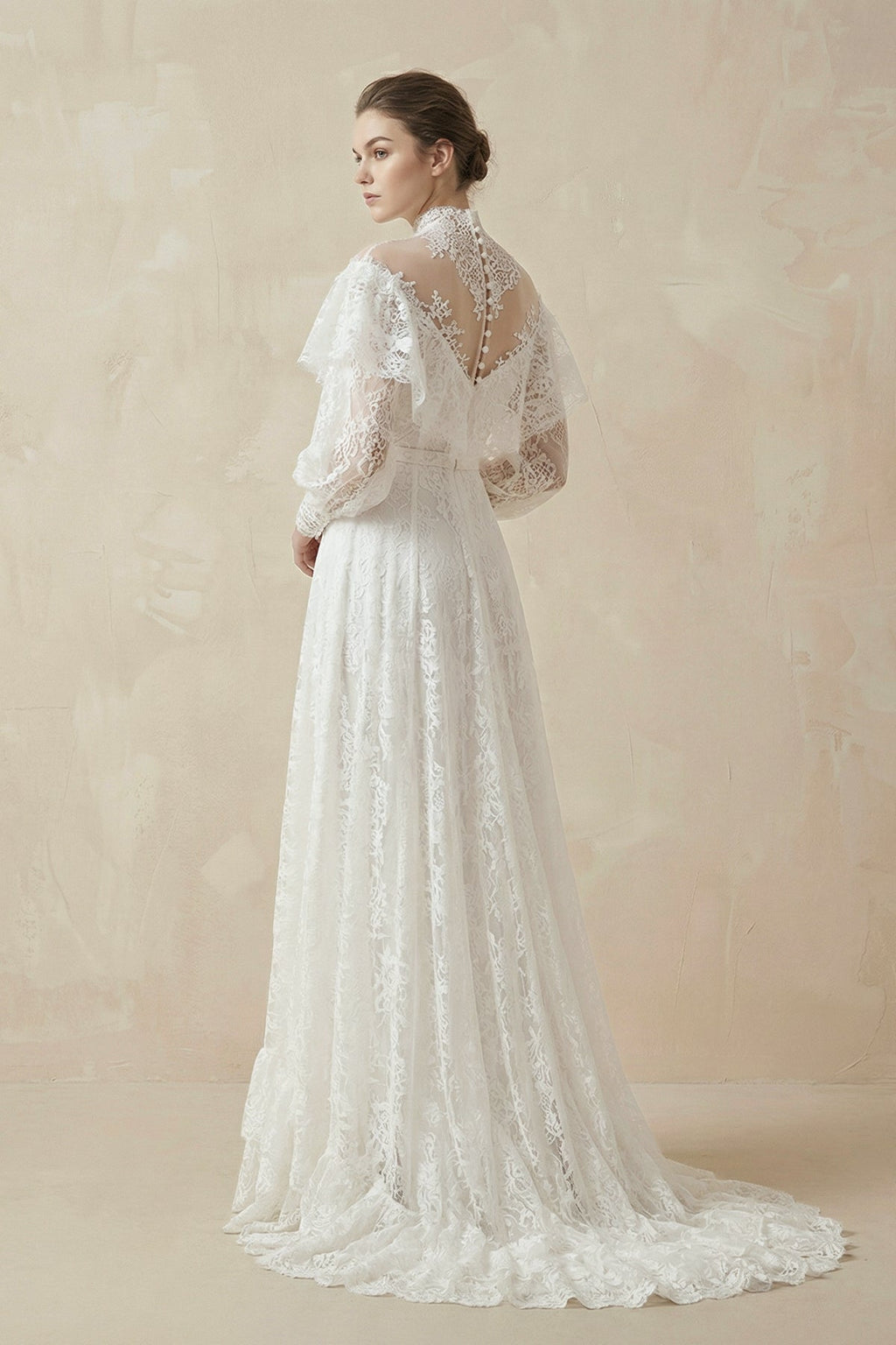 A-Line Lace Appliques Illusion Neck Wedding Dresses - Curvevia