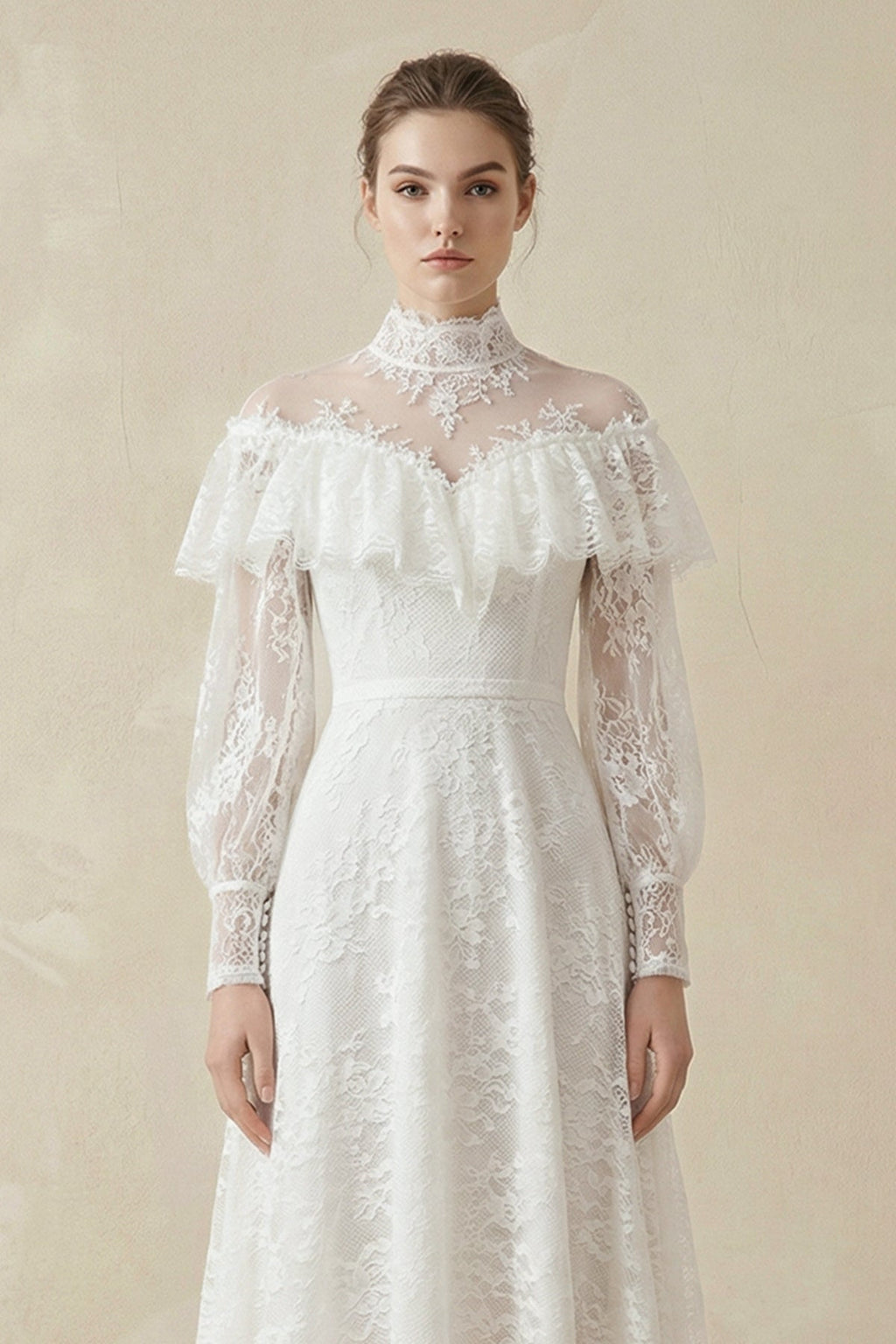 A-Line Lace Appliques Illusion Neck Wedding Dresses - Curvevia