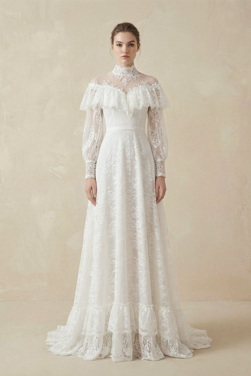 A-Line Lace Appliques Illusion Neck Wedding Dresses - Curvevia
