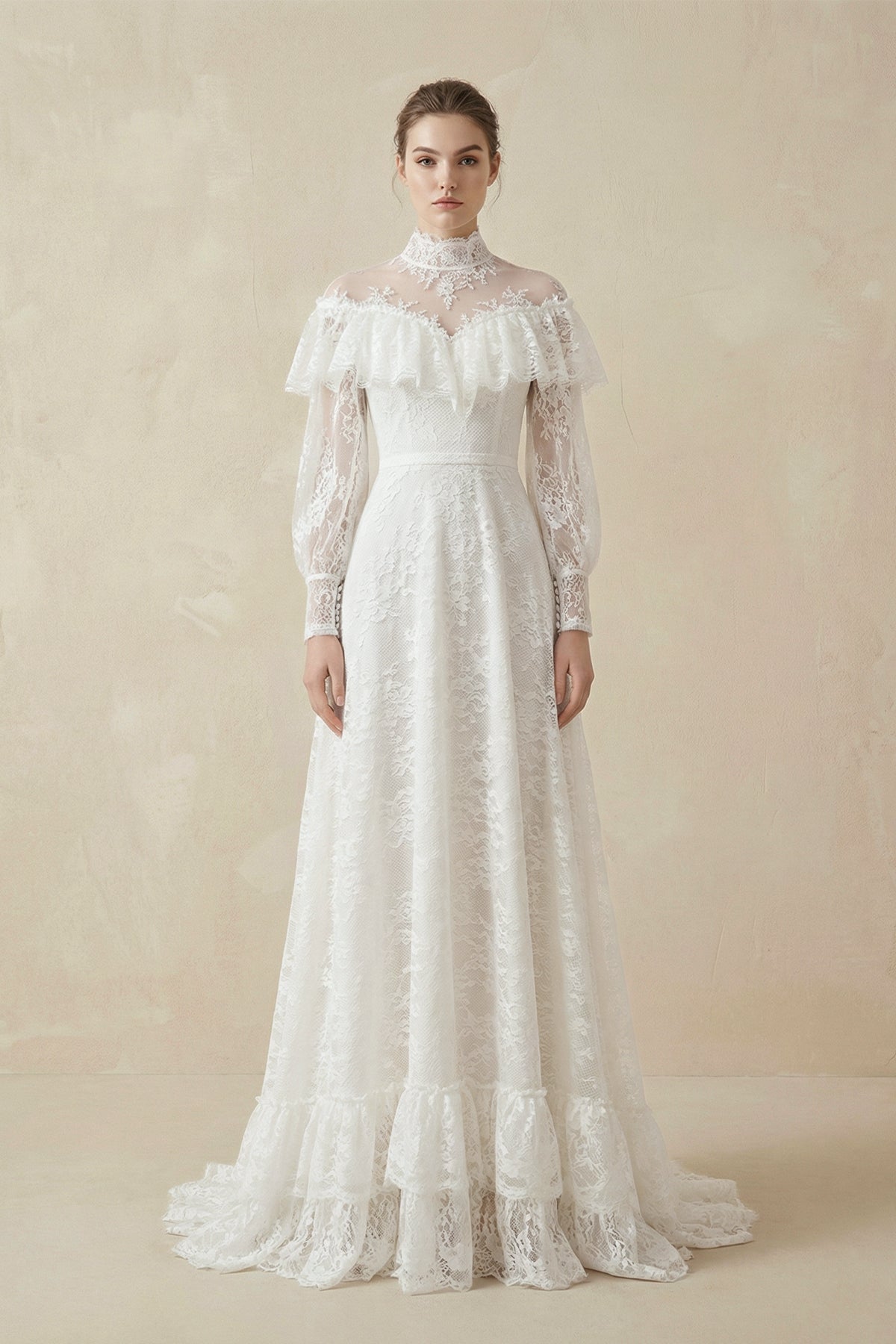 A-Line Lace Appliques Illusion Neck Wedding Dresses - Curvevia