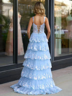 Princess A Line Off the Shoulder Corset Evening Dress with Lace Ruffles - Curvevia
