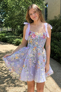 A-Line Lilac Short Homecoming Dress with 3D Flowers - Curvevia