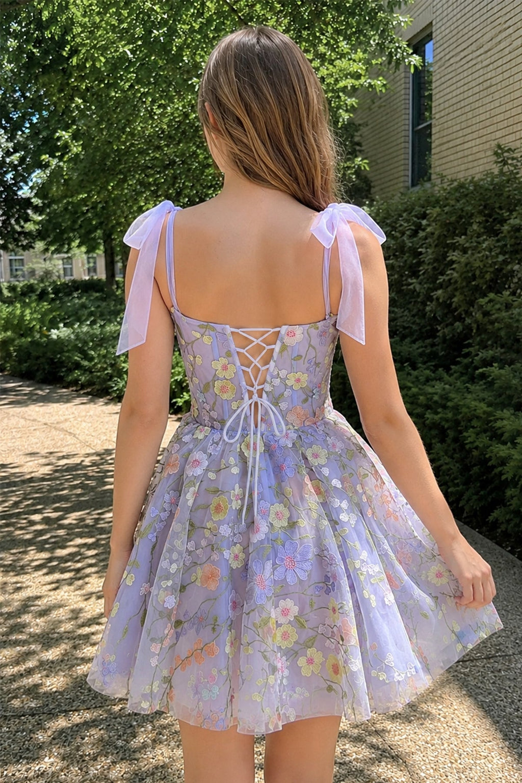 A-Line Lilac Short Homecoming Dress with 3D Flowers - Curvevia