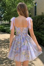 A-Line Lilac Short Homecoming Dress with 3D Flowers - Curvevia