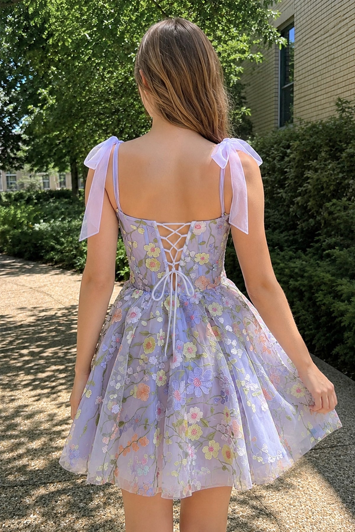 A-Line Lilac Short Homecoming Dress with 3D Flowers - Curvevia