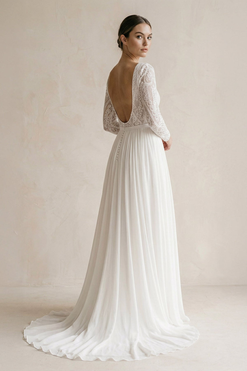 Beach Gorgeous Lace A-Line Appliqued Open Back Wedding Dress With Long Sleeves - Curvevia