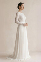 Beach Gorgeous Lace A-Line Appliqued Open Back Wedding Dress With Long Sleeves - Curvevia