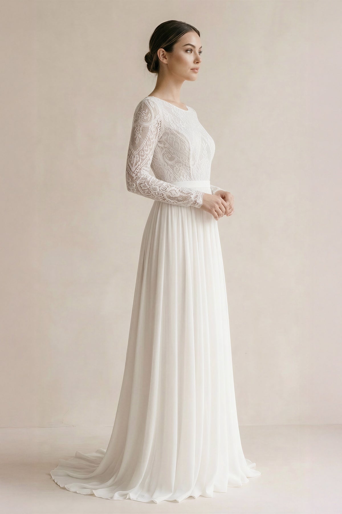 Beach Gorgeous Lace A-Line Appliqued Open Back Wedding Dress With Long Sleeves - Curvevia