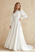 Modest A Line Long Sleeves Wedding Dress Vintage Gown - Curvevia