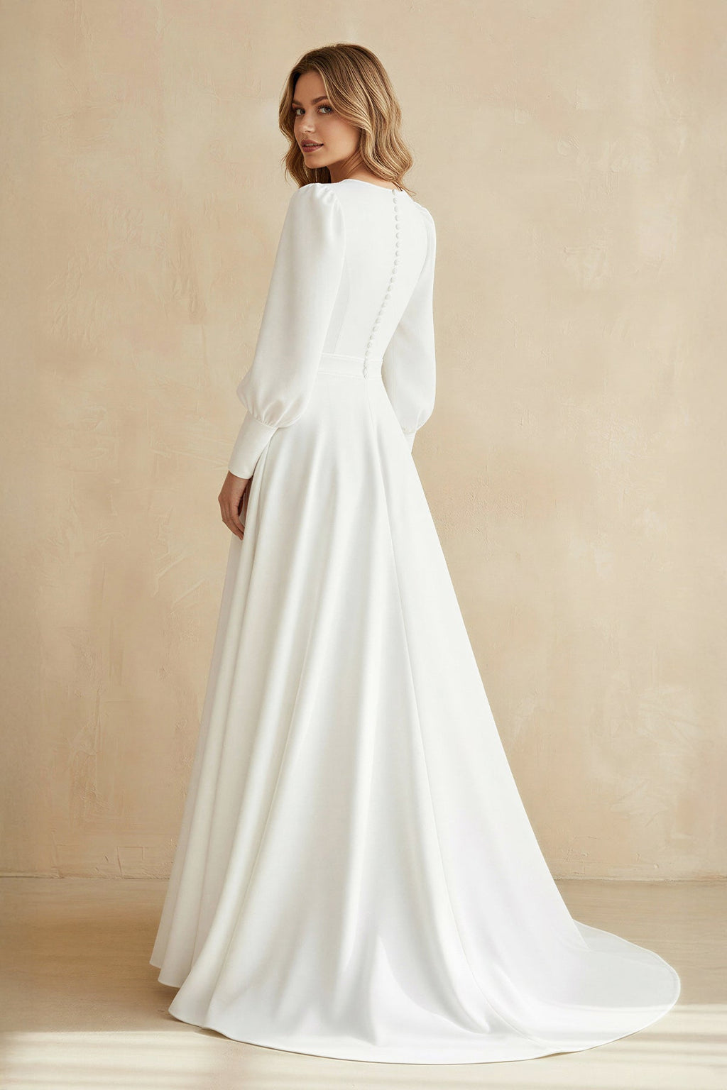 Modest A Line Long Sleeves Wedding Dress Vintage Gown - Curvevia