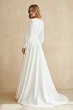 Modest A Line Long Sleeves Wedding Dress Vintage Gown - Curvevia