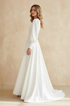Modest A Line Long Sleeves Wedding Dress Vintage Gown - Curvevia