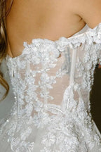 A Line Off the Shoulder Appliques Long Wedding Dresses Bridal Gown - Curvevia