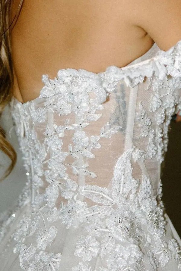 A Line Off the Shoulder Appliques Long Wedding Dresses Bridal Gown - Curvevia