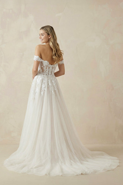 A Line Off the Shoulder Appliques Long Wedding Dresses Bridal Gown - Curvevia