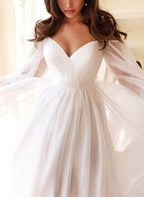 A-Line Off-the-Shoulder Long Sleeves Chiffon Floor-Length Wedding Dress - Curvevia