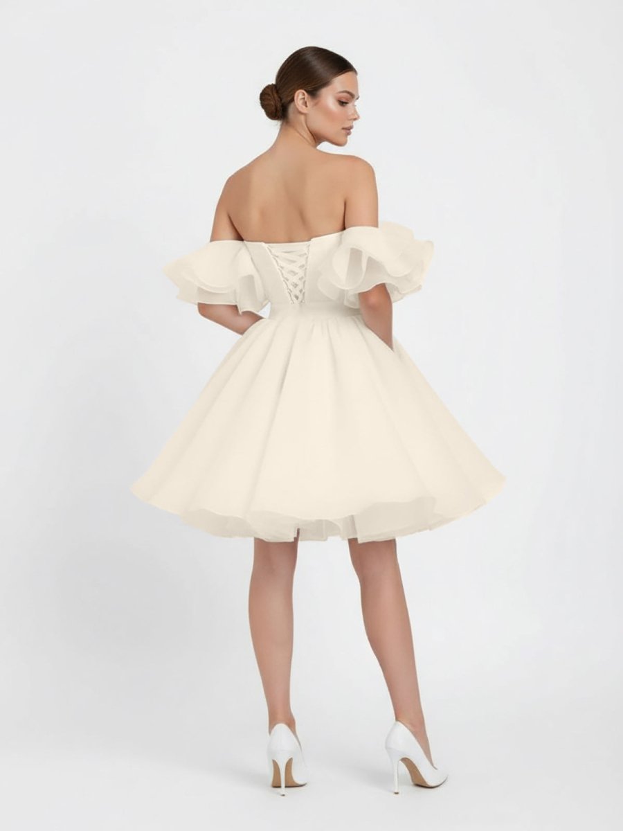 A-Line Off-The-Shoulder Sleeveless Short Mini Organza Wedding Dresses - Curvevia