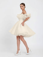 A-Line Off-The-Shoulder Sleeveless Short Mini Organza Wedding Dresses - Curvevia