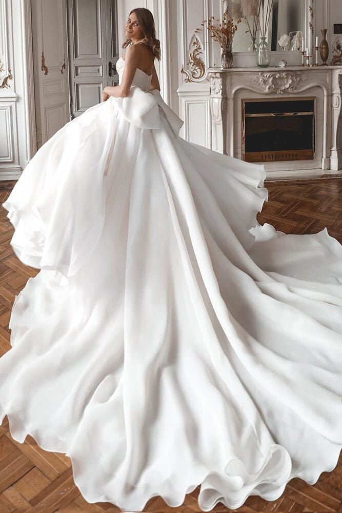 A-Line Off the Shoulder White Wedding Dress with Slit - Curvevia