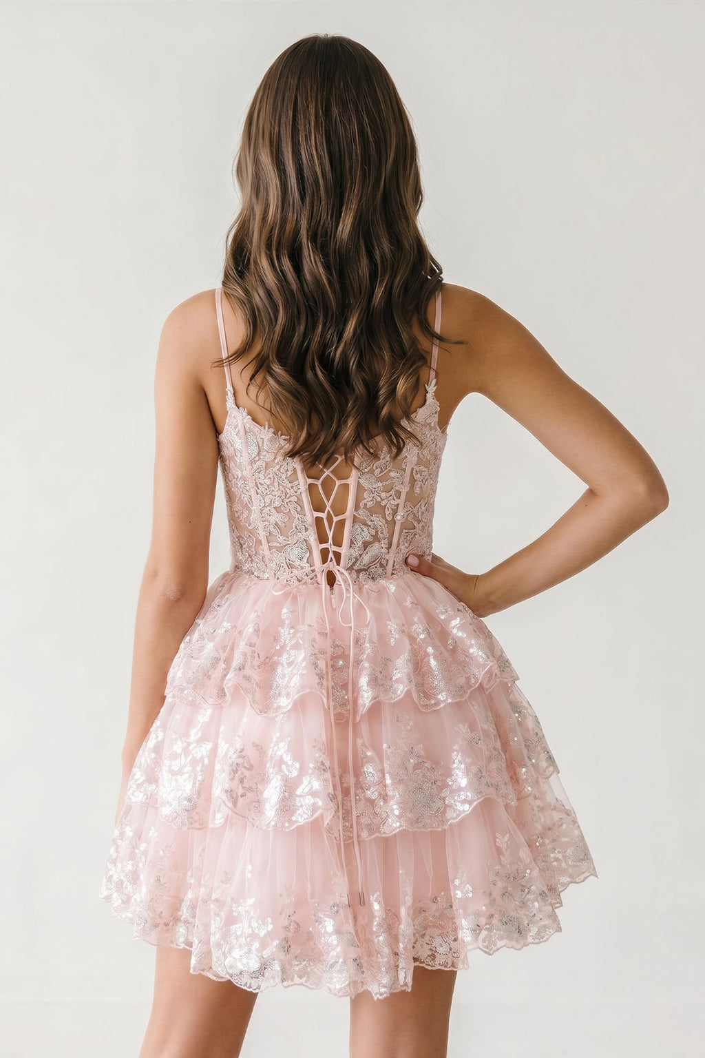 A- Line Sky Blue Sequins Multi-Layers Short Homecoming Dress - Curvevia