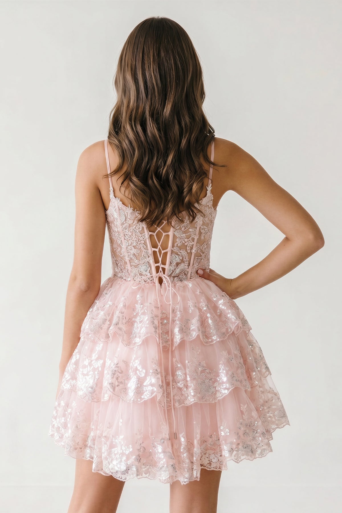 A- Line Sky Blue Sequins Multi-Layers Short Homecoming Dress - Curvevia