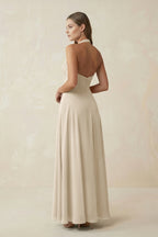 A-Line Pleated Chiffon V-Neck Mother of the Bride Dress in Champagne - Curvevia