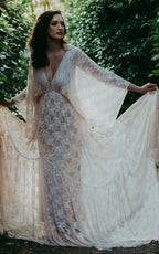 A-Line Plunging Neckline Lace Wedding Dress With Open Back - Curvevia