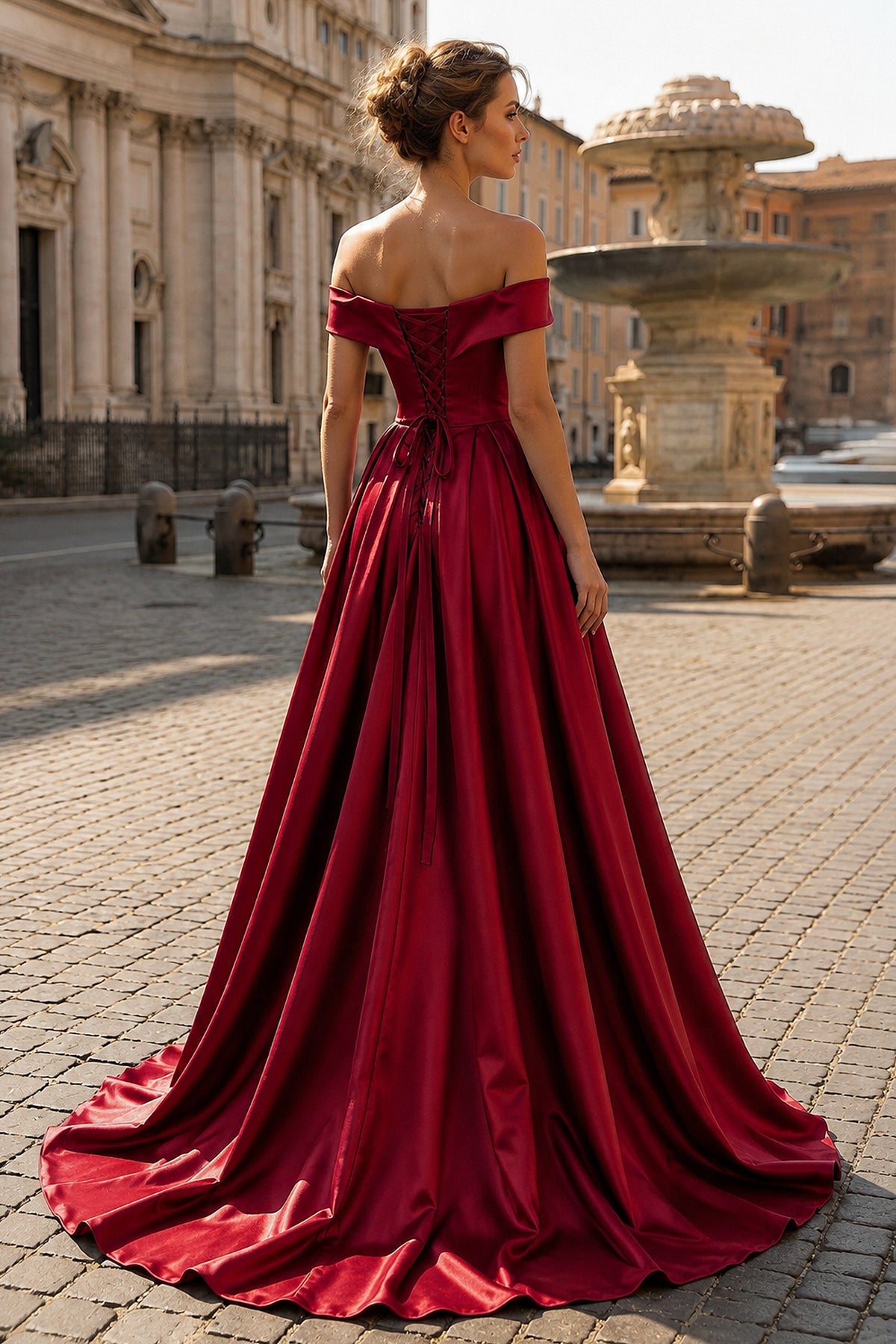 Off Shoulder Wedding Guest Dress Long Satin Formal Gowns with Slit - Curvevia