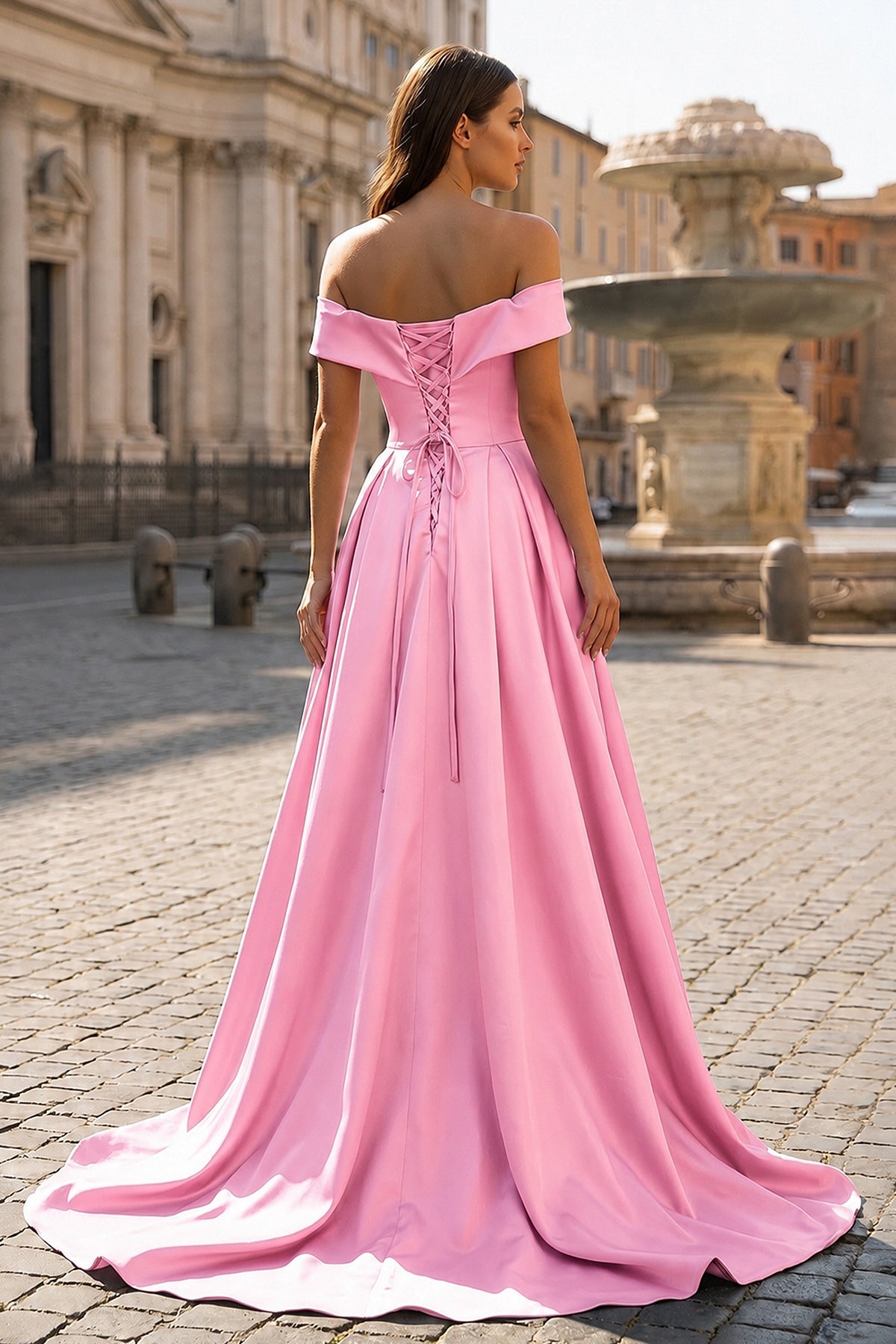 Off Shoulder Wedding Guest Dress Long Satin Formal Gowns with Slit - Curvevia