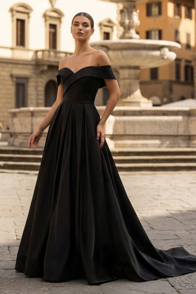 A-Line Evening Dress Celebrity Style Dress Christmas Sleeveless Off The Shoulder Satin with Slit - Curvevia