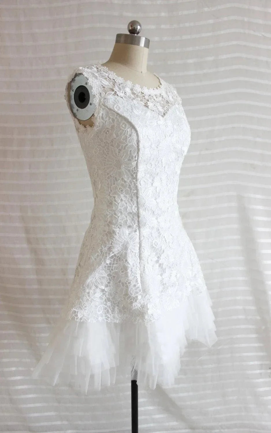 A-Line Short Tulle Lace Satin Weddig Dress - Curvevia