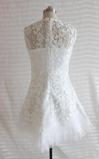 A-Line Short Tulle Lace Satin Weddig Dress - Curvevia