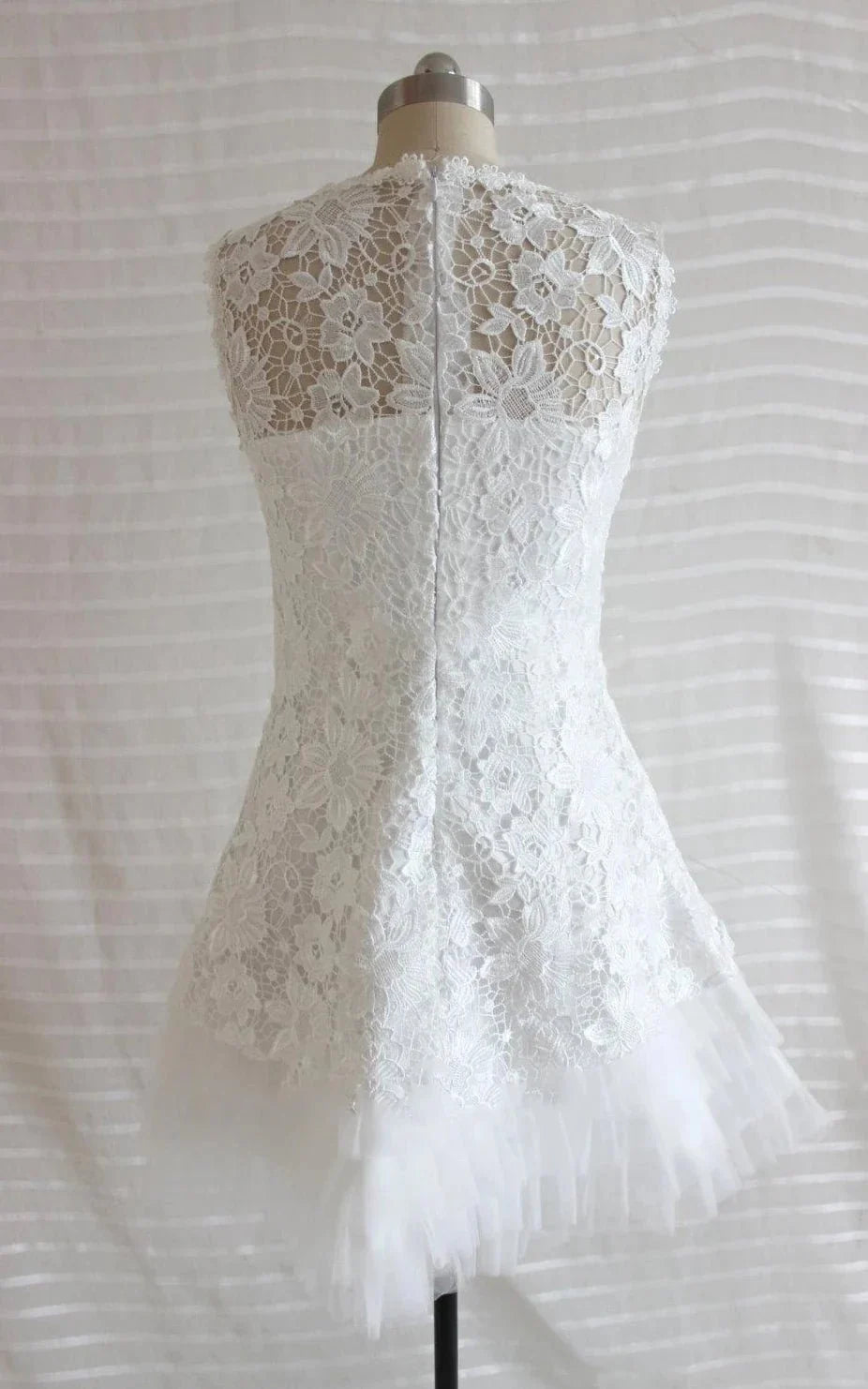 A-Line Short Tulle Lace Satin Weddig Dress - Curvevia