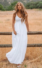 A Line Spaghetti Chiffon Lace Floor-length Sleeveless Wedding Dress - Curvevia