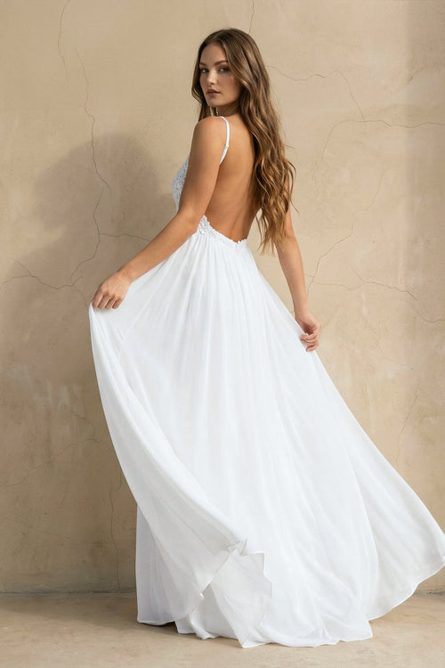 A Line Spaghetti Chiffon Lace Floor-length Sleeveless Wedding Dress - Curvevia